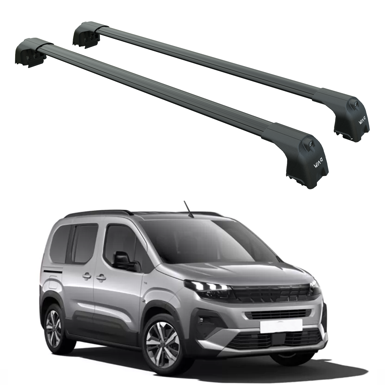 For Peugeot Rifter 2023-2025 Roof Rack System, Aluminum Cross Bar, Flush Rail, Black For Peugeot Rifter 2023-2025 Roof Rack System, Aluminum Cross Bar, Flush Rail, Black